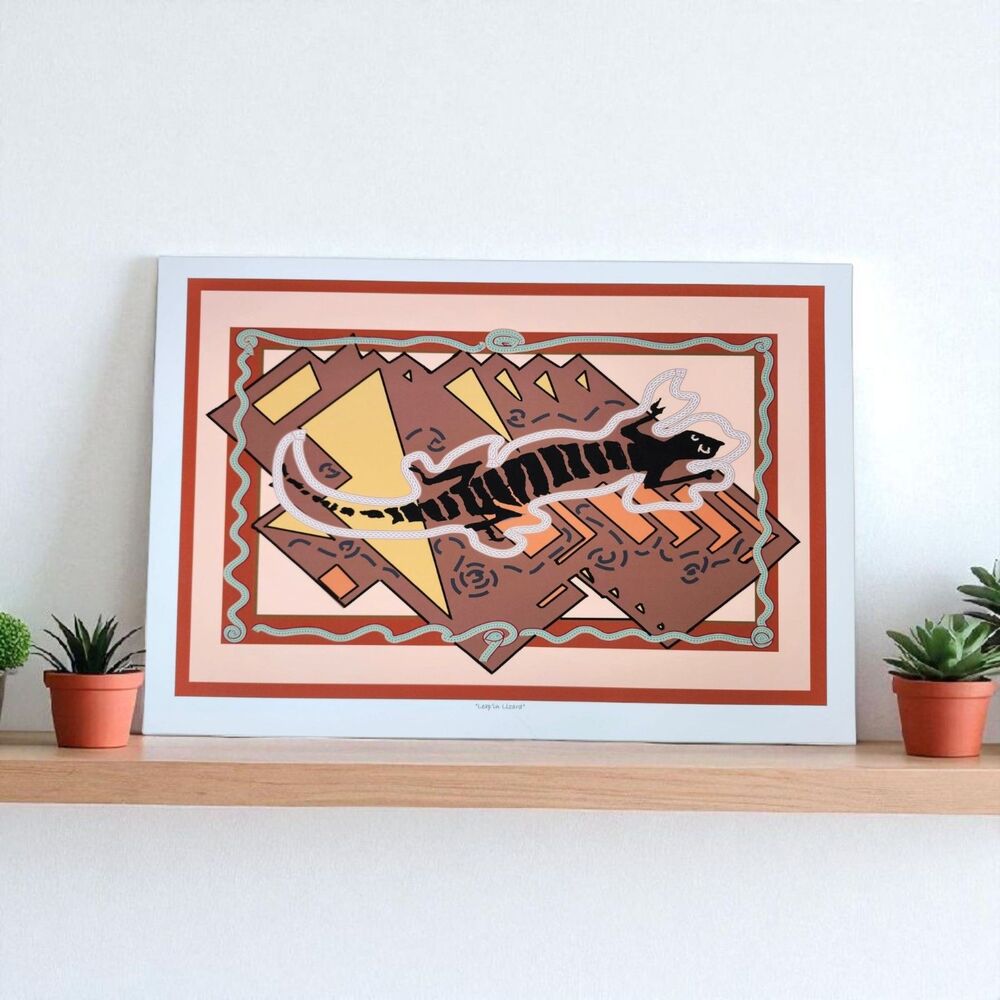 Shirley A. Jeane "Leap'in Lizard" Signed Southwest Reptile Art Print Folk Art - Picture 3 of 7